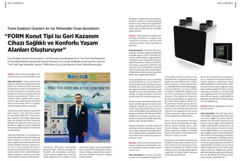 Form Endüstri Ürünleri Ar-Ge Mühendisi Ozan Bovatekin: “FORM Konut Tipi Isı Geri Kazanım Cihazı Sağlıklı ve Konforlu Yaşam Alanları Oluşturuyor”