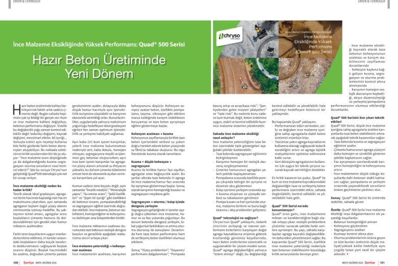 Hazır Beton Üretiminde Yeni Dönem... İnce Malzeme Eksikliğinde Yüksek Performans: Quad 500 Serisi
