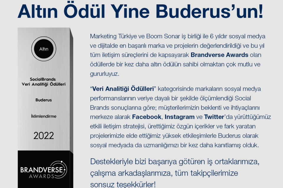 Brandverse Awards’ta İklimlendirme Kategorisinde Altın Ödül Buderus’un