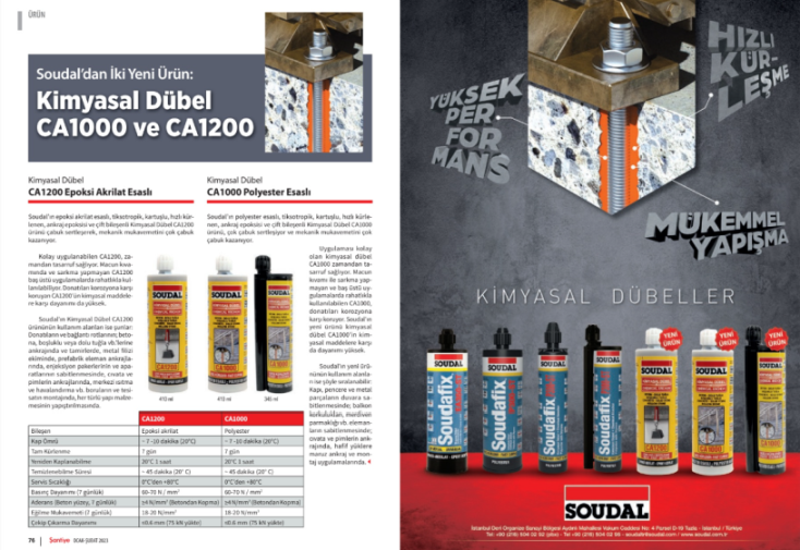 Soudal’dan İki Yeni Ürün: Kimyasal Dübel CA1000 ve CA1200