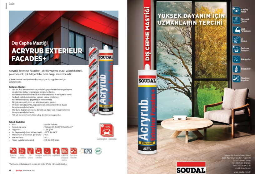 Dış Cephe Mastiği: SOUDAL ACRYRUB EXTERIEUR FAÇADES+