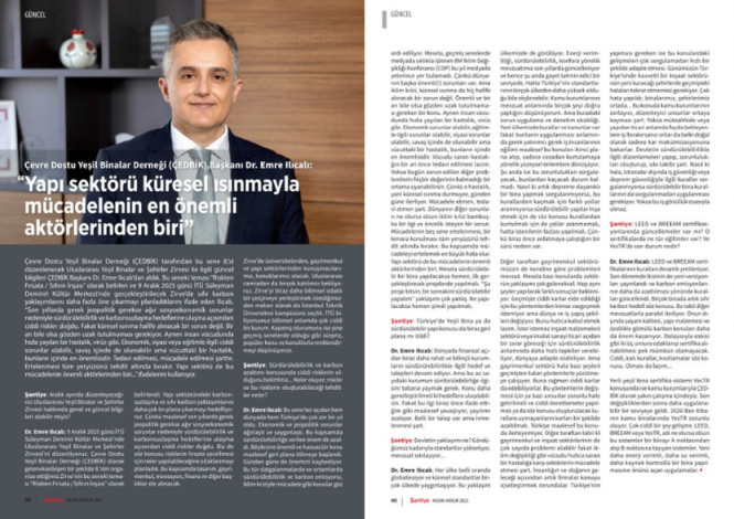 ÇEDBİK Başkanı Dr. Emre Ilıcalı: “Yapı sektörü küresel ısınmayla mücadelenin en önemli aktörlerinden biri”